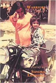 The jacket is a full colour photograph of a woman, dark hair brown skin (probably Sri Lankan) holding a small boy, who is leaning against her but sitting on a huge motor bike. The title is in orange caps near the top of the photo. The author's name is in the same sort of letting bottom right.