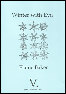 The jacket is very pale blue. There's a large oblong in the centre (long, and vertically placed) containing snowflake designs in black, each different from the next. All text is also in black. The title is centred at the top, above the snowflakes in large lower case. The author's name is centred in letters of roughly the same size just below the snowflakes. The only other marking on the cover is the signature giant V. of V.press, centred at the foot of the jacket.