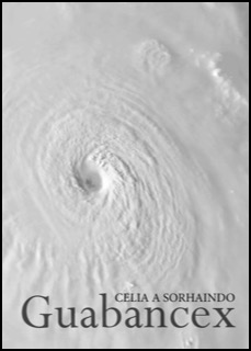 Almost all the jacket shows a huge white cloud formation swirled by the hurricane, seen from above. It is rather beautiful, like a conch shell. The title is in huge black lowercase letters and runs the full width of the pamphlet in the very bottom inch or so. The author's name, small, fits its small caps over the top and above the letters BANCEX. There is no other lettering on the cover.