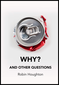 The jacket is white with a photo of a tin can with ring pull seen from the top. The can beneath the circular top is apparently squashed and the spilling out metal is red and silver. Looks like a can of coke. Below the the word WHY? plus question mark in large bold black caps centred. Below this, centred, in much smaller caps AND OTHER QUESTIONS. Below this centred, and much smaller lower case is the author's name.