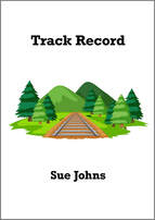 The jacket is white. Title and author name are in thick bold black lower case print, title centred near the top, author nearer to the bottom of the jacket. In the middle is an illustration of a brown train track disappearing into a scene of green pine trees and green mountains.
