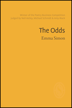 The jacket is bright mustard yellow. All text is in the top third and right justified. First in small brown text two lines indicating this was a competition winner. Then in large, black, sans-serif, lower case the pamphlet title: The Odds. Below this the name of the author in smaller seriffed lower case.